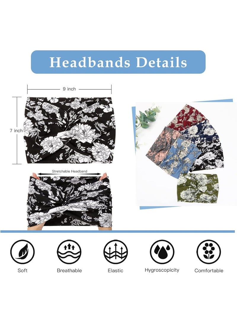 Bukela Wide Floral Turban Headbands for Women, 6Pcs Boho Twist Hair Wraps, Soft & Stretchy Non-Slip Hairbands for Workout, Yoga, Casual Wear, Elastic Hair Accessories - Image 2